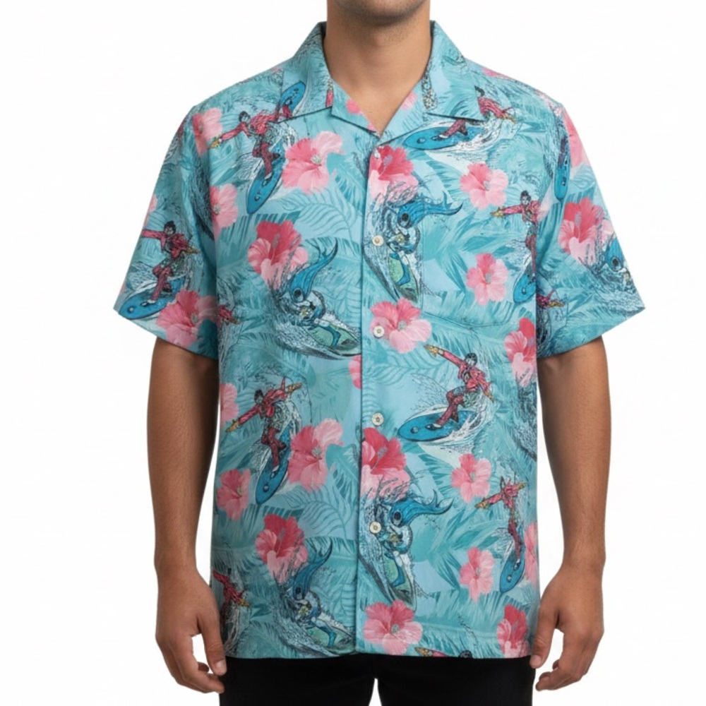 Batman Men's Floral Surf Shirt - Blue and Pink